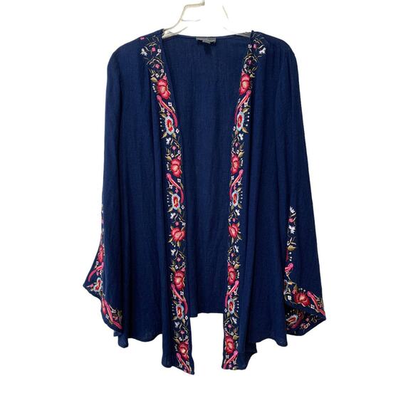 Market & Spruce Stitch Fix LINEN Floral Embroidered Cardigan Size 1X NEW - Picture 1 of 8